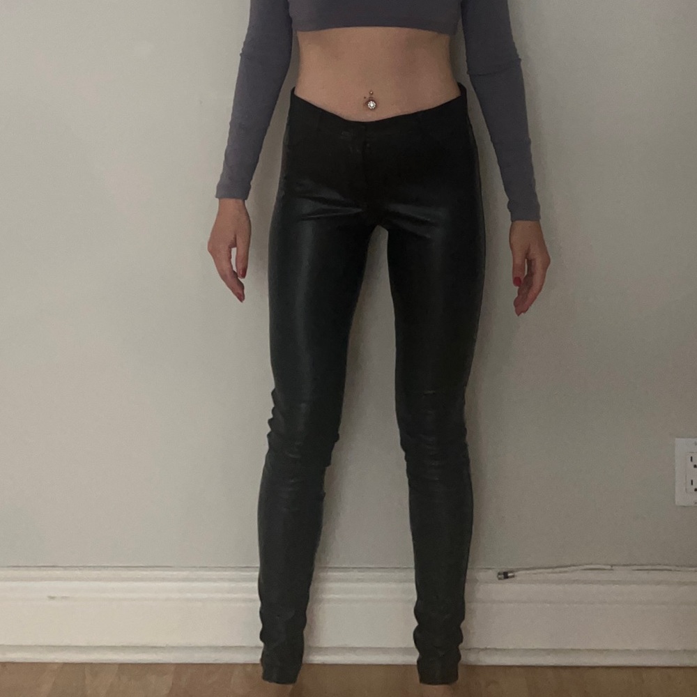 WILFRED- Size two leather legging pant, mid rise, button closure